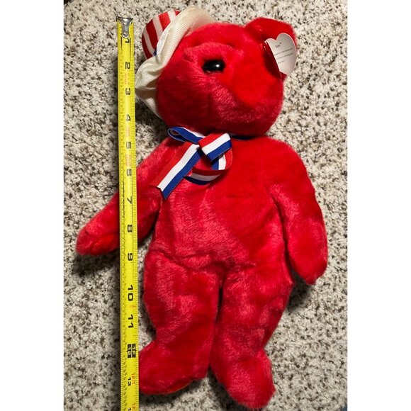 Ty Beanie Buddies  Plush Sam Red Bear With Patriotic Hat and Ribbon - Picture 11 of 11